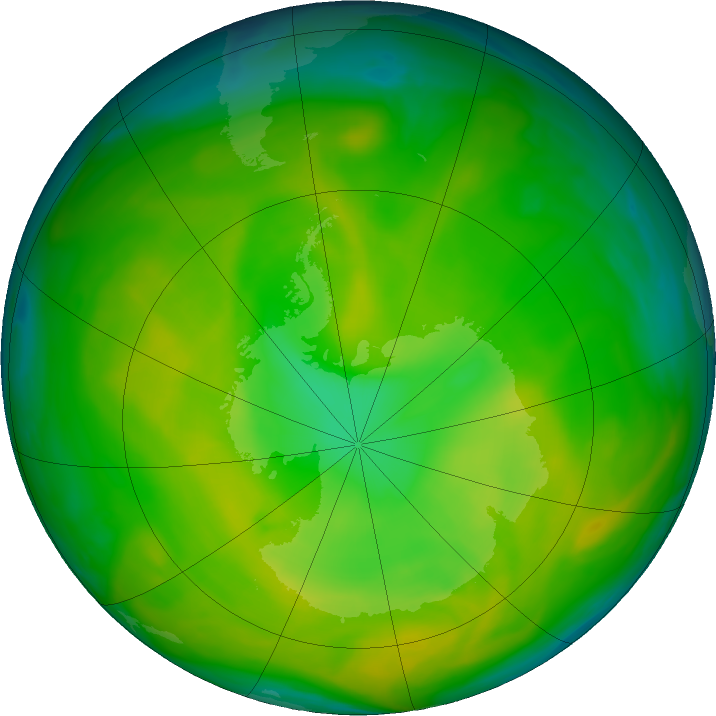 Antarctic ozone map for 20 November 2019